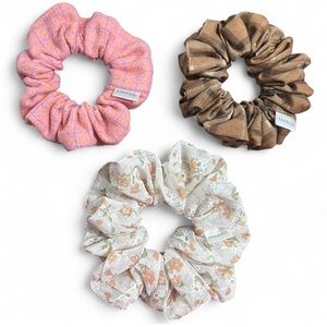 Marisa Handmade Scrunchie Set - Pink, Brown & Creme E/Elastic for 2-3 Turns NWT
